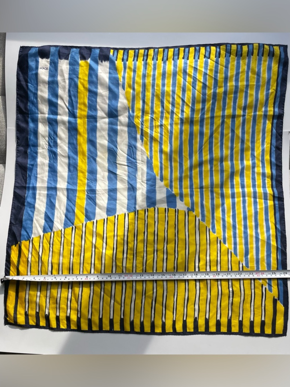 Echo Abstract Stripe Scarf Blue Yellow Silk Blend Square Scarf - Picture 3 of 4